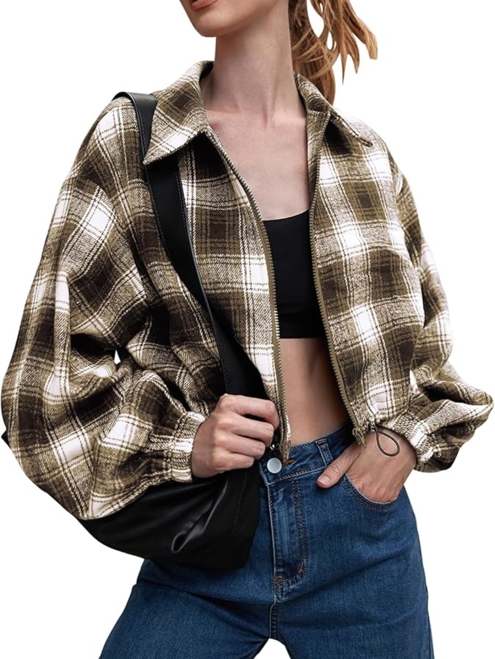 Byinns Women's Plaid Cropped Shacket 
